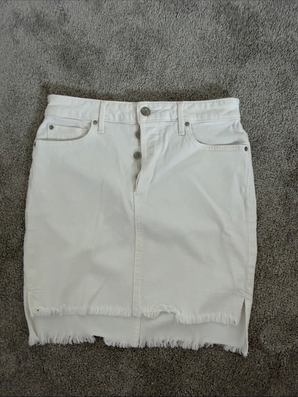 Joe's Jeans White Denim Button-Front Mini Skirt with Frayed Hem